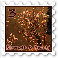 March 2017 Strength and Beautry SWG challenge stamp - Photo of a spring flowering shrub or tree against a a misty or cloudy background