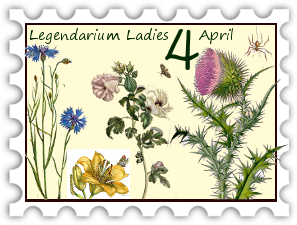 April 2017 Woman's Sceptre SWG challenge stamp - Botanical illustrations showing several varieties of flowers, insects, and a spider