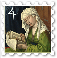 April 2017 Woman's Sceptre SWG challenge stamp - Painting of a medeival European woman reading
