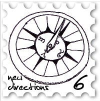 June 2018 New Directions SWG Challenge Stamp - black ink illustration of a compass, with the directions given in tengwar