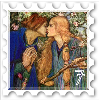 July 2017 Just an Old-Fashioned Love Song SWG challenge stamp - Detail from Florence Harrison's painting "Blessed Kiss (Blessed Kiss (illustration to The Defence of Guenevere by William Morris)"