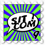 September 2018 Sitcom SWG challenge stamp - Comics-style speech bubble reading "Sitcom!" with a background of blue and green stripes radiating behind it