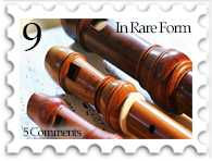 September 2019 In Rare Form SWG challenge stamp - Trio of wooden recorders resting on a musical score