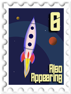 June 2022 Also Appearing SWG challenge stamp - a rocketship with planets in the background