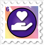 Link collection SWG challenge stamp with a hand holding a heart over a purple background