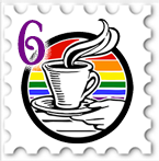 June 2022 Also Appearing SWG challenge stamp for Pride Month - a coffee cup with a rainbow flag in the background