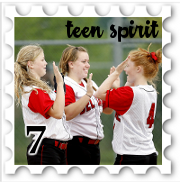 July 2018 Teen Spirit SWG challenge stamp - Photo of 3 girls on a sports teem high fiving each other
