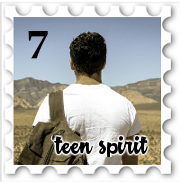 July 2018 Teen Spirit SWG challenge stamp - Photo of a person with short dark hair, wearing a white t-shirt and an army surplus backpack on one shoulder, with their back to the camera