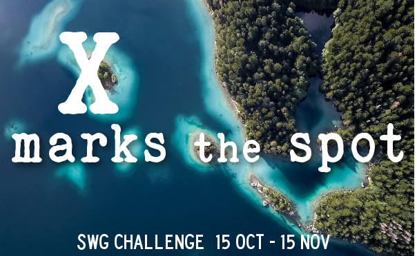 X Marks The Spot challenge banner - aerial view of forested coastline and a few small islands, with the text "X Marks The Spot - SWG challenge 15 Oct - 15 Nov"