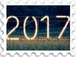 January 2023 Jubilee SWG challenge stamp - postage stamp with a color photo of the number 2017 in large neon lights, text "Jubilee" and number 1.