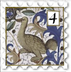 April 2023 Rejects SWG challenge stamp - a richly colored medeival illustration of a duck and the number 4 in the upper right corner