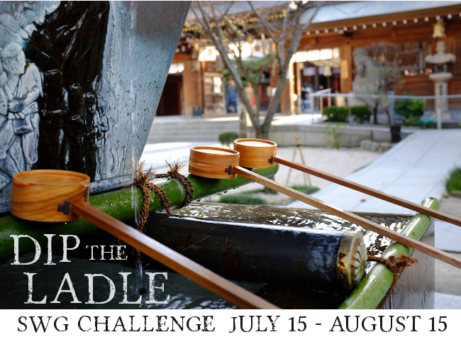 SWG Dip The Ladle challenge banner - a fountain in a courtyard with several ladles at the ready, with text 'Dip The Ladle SWG Challenge July 15 - August 15'
