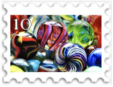 October 2023 Experimental SWG challenge stamp - photo of a stack of brightly colored glass marbles