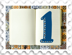 January 2024 Resolution SWG challenge stamp - photo of a blank book against a background of majolica tiles; on the right page there is a large number one