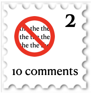 February 2025 Dark Matter commenter stamp - numerous instances of the word 'the' beneath a red 'no' symbol; at the bottom is the caption 10 comments.