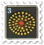 March 2025 Birthday Bash challenge stamp - yellow and red firework on a dark background