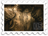 May 2025 Period Drama challenge stamp - photo of the chest/shoulder/neck area of a suit of armor