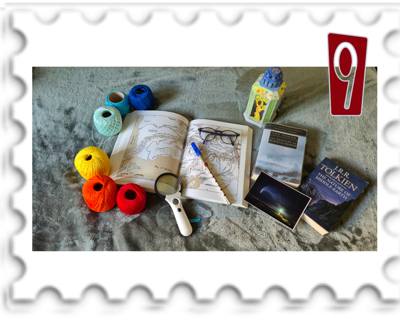 September 2025 Jumble Sale challenge stamp - a jumble of books and art supplies