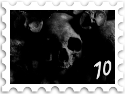 October 2025 The Only Thing To Fear SWG challenge stamp - black and white photo of a skull surrounded by what may be other bones. The skull is largely in shadow.