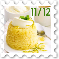 November/December 2025 Great Beleriand Bake-Off SWG challenge stamp - photo of a light colored steamed pudding, garnished with cream, mint leaves, and citrus curls