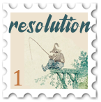 January 2026 Resolution challenge stamp - image of a whimsical person fishing off a ledge