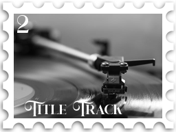 February 2026 Title Track SWG challenge  stamp - black and white photo of a record player, with the focus on the arm and needle