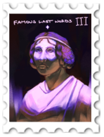 March 2026 Famous Last Words SWG challenge  stamp - a color illustration of Gilraen  wearing a circlet and hairnet, with a small star above her head.