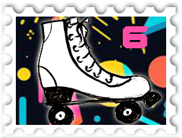 June 2026 Epic 80s SWG challenge  stamp - a black and white illustration of a roller skate against a colorful 80s graphics background