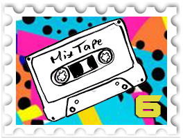 June 2026 Epic 80s SWG challenge  stamp - a black and white illustration of a cassette labeled 'Mix Tape' against a colorful 80s graphics background