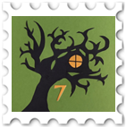 July 2026 Building Middle-earth SWG challenge  stamp - a hand-cut collage depicting a flet in Lothlorien