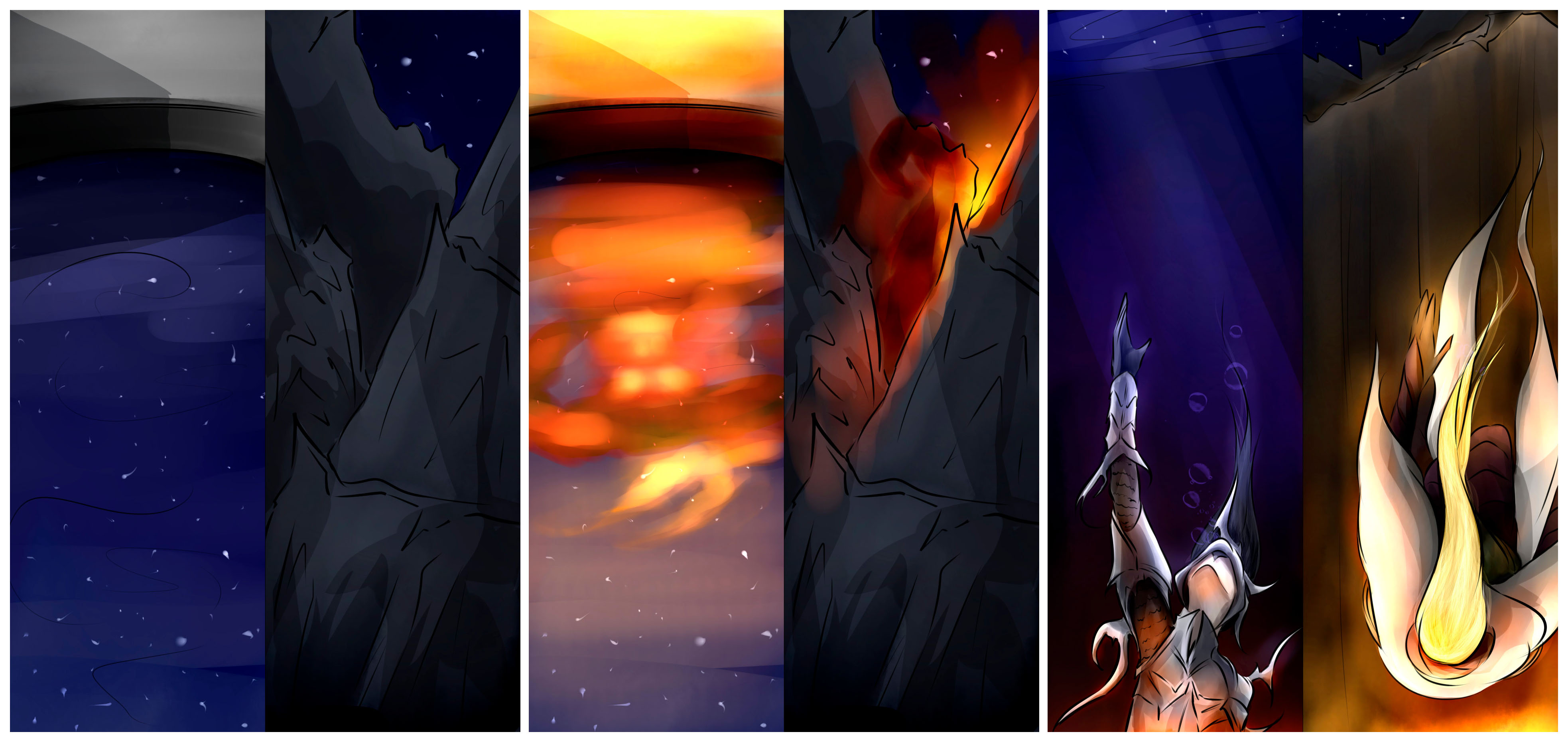 "The Fall of Gondolin" triptych by Hirazuki