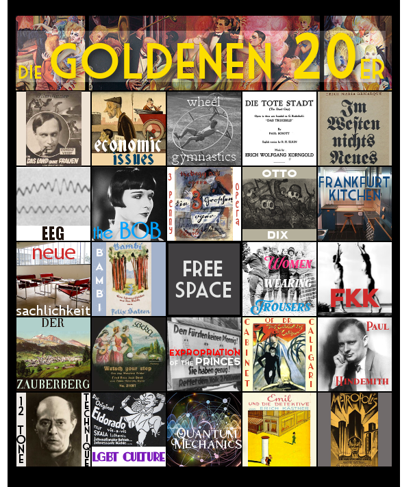 Die goldene 20er bingo card - text prompts below image.