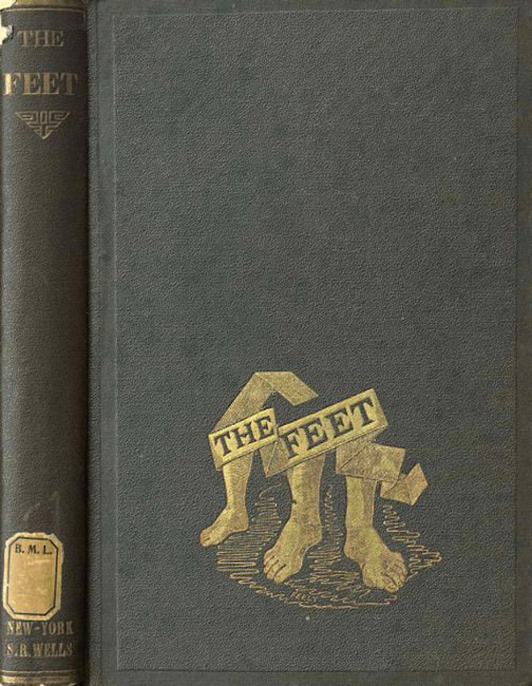an olive-colored book cover with three bare feet topped by a ribbon with the title The Feet