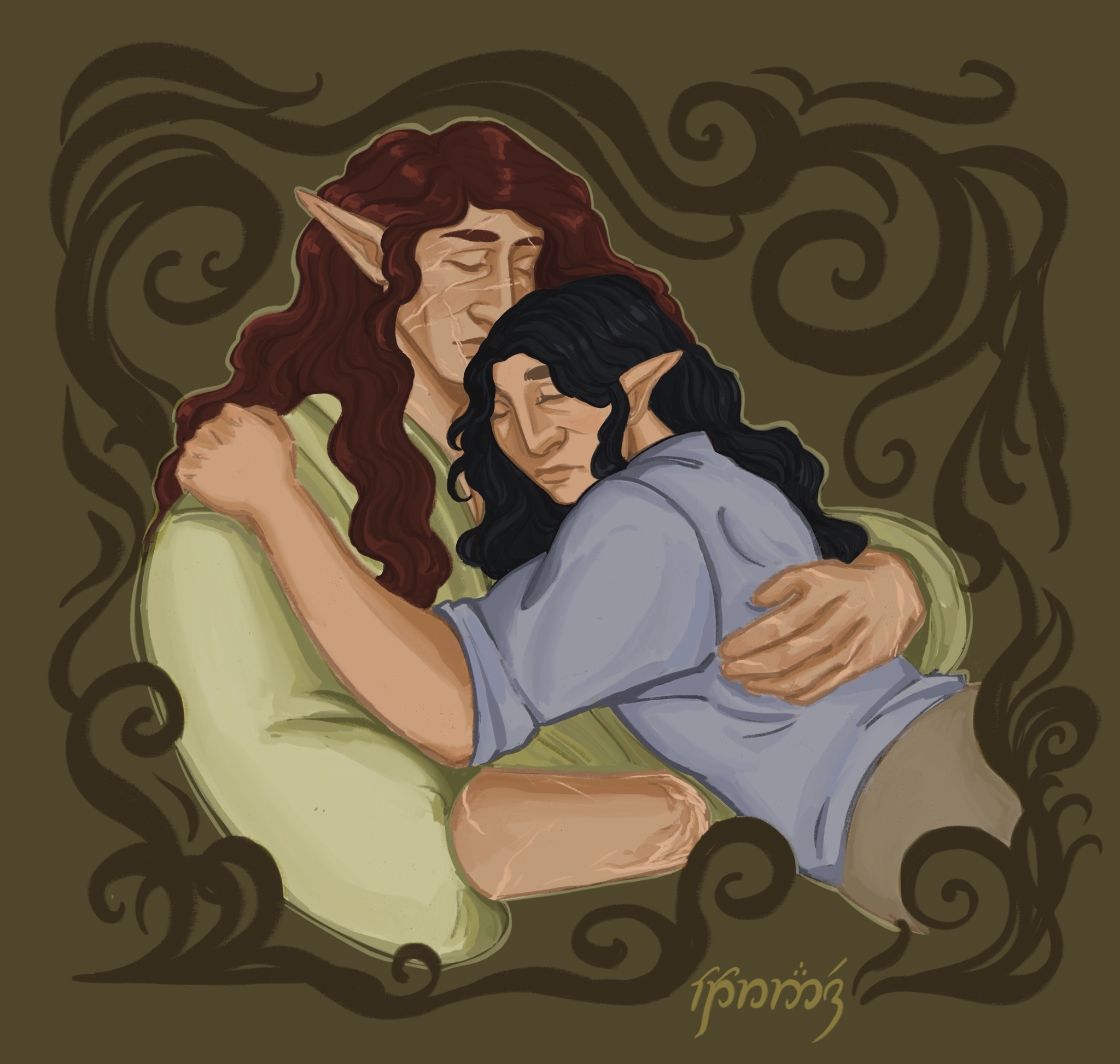 Illustration of Maedhros holding Maglor