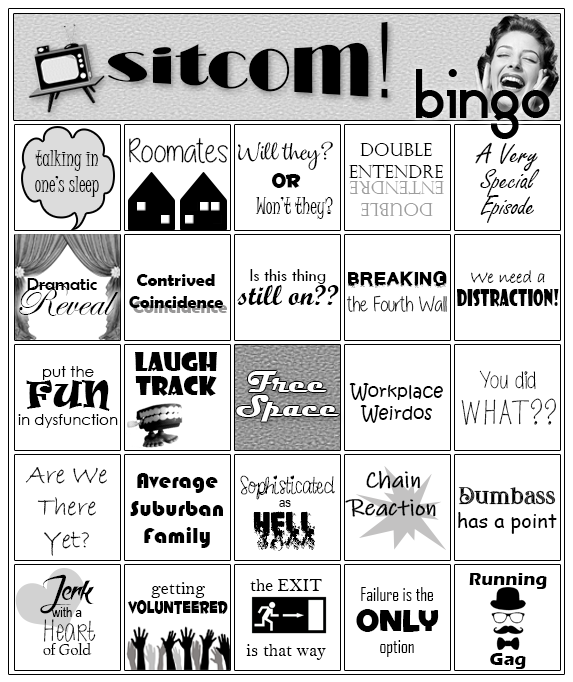 Sitcom challenge bingo card - see below for text-only prompts