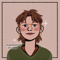 a picrew icon of a white person wearing glasses with a brown mullet hairstyle