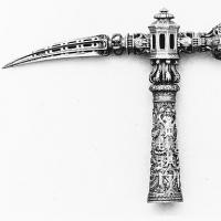 black and white photo of the head of a war hammer