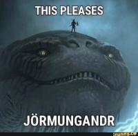 Jormungandr from the God of war series smiling 