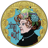 art nouveau style avatar of a woman's face in profile with her trusty, colourful brainslug on her head