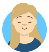 Cartoon avatar of white woman with long blonde hair in a blue shirt
