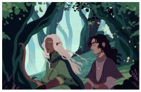 a digital painting of Túrin and Beleg in a forest, created by atarince