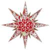 a paper-cut eight-pointed star for the House of Fëanor with red and gold points, each arm of the star containing small drawings for Fëanor and his sons Maedhros, Maglor, Celegorm, Caranthir, Curufin, Amras and Amrod 