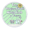 A round paper-cut with a light green background, a radiating star of Finwë and three women, with a modern shopping trolley, with the label "The House of Finwë Wives Club Go shopping".