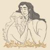 Digital illustration of Annatar and Celbrimbor; they're turned towards ech other, holding their hands up between them to show off the soulmate marks on their forearms; at the bottom of the piece, they are framed in by flames