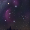 Digital art depicting the constellation Menelmacar (Orion) with nebulae and some shooting stars