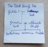 A square piece of paper with parts of the Took family tree written on. The tree starts with Galdor and a smudged out name, and ends with Gerontius and Adamanta Took and their three daughters Belladonna, Donnamira and Mirabella.