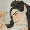 An image of Fingon sewing his hair into braids