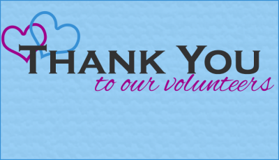 Thank You to Our Volunteers with two hearts on a blue background