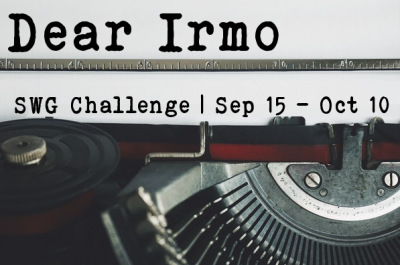 September 2021 challenge banner for Dear Irmo challenge with an old-fashioned typewriter