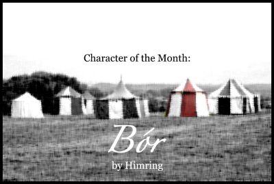 Character of the Month - Bor by Himring, banner shows military tents in black and white with one red